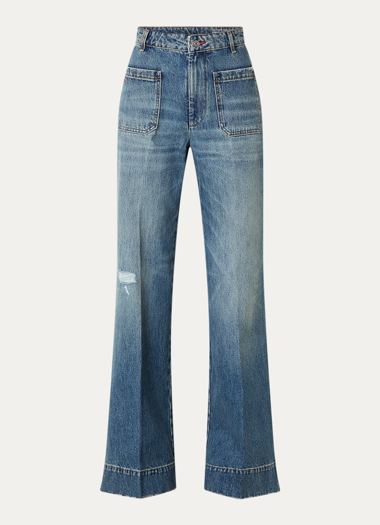 Victoria Beckham Dames Alina high waist flared jeans met medium wassing in de kleur Blauw, maat: W31/L34