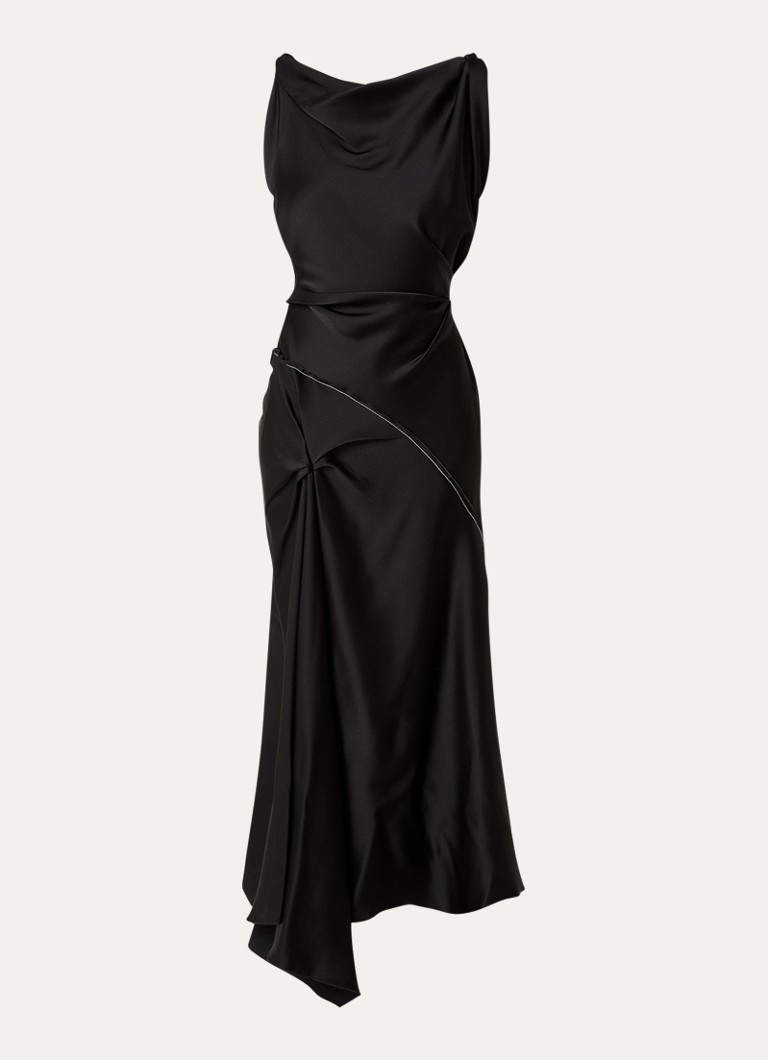 Victoria Beckham Dames Midi jurk van satijn met watervalhals in de kleur Zwart, maat: S