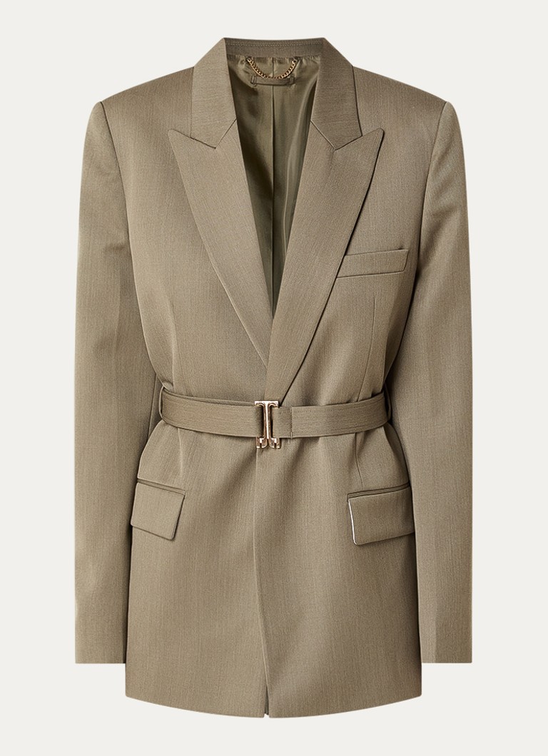 Victoria Beckham Dames Blazer in wolblend met ceintuur in de kleur Olijfgroen, maat: XS