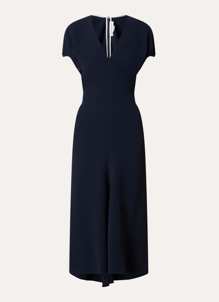 Victoria Beckham Dames Midi jurk met V-hals en vleermuismouwen in de kleur Donkerblauw, maat: M