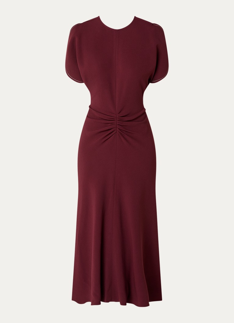 Victoria Beckham Dames Midi jurk met plooidetail in de kleur Donkerrood, maat: M