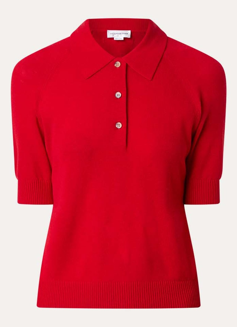 Victoria Beckham Dames Fijngebreide top van wol met polokraag in de kleur Rood, maat: L