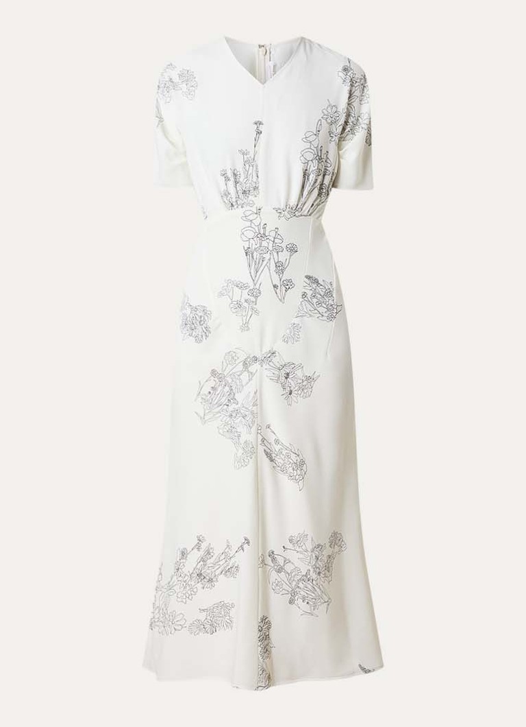 Victoria Beckham Dames Maxi jurk met bloemenprint en V-hals in de kleur Gebroken wit, maat: M