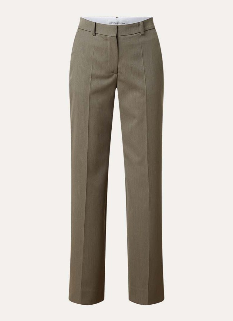 Victoria Beckham Dames High waist straight fit pantalon in wolblend met persplooi in de kleur Groen, maat: S