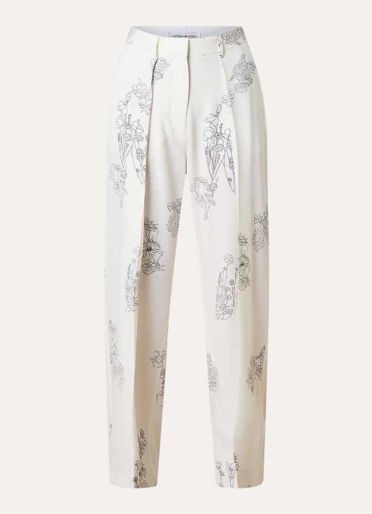 Victoria Beckham Dames High waist tapered fit pantalon met bloemenprint in de kleur Gebroken wit, maat: S