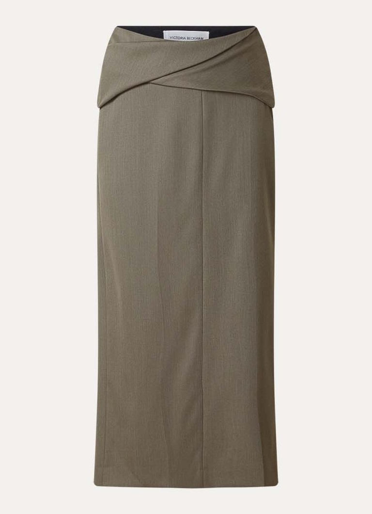Victoria Beckham Dames Midi rok in wolblend met ceintuur in de kleur Groen, maat: M