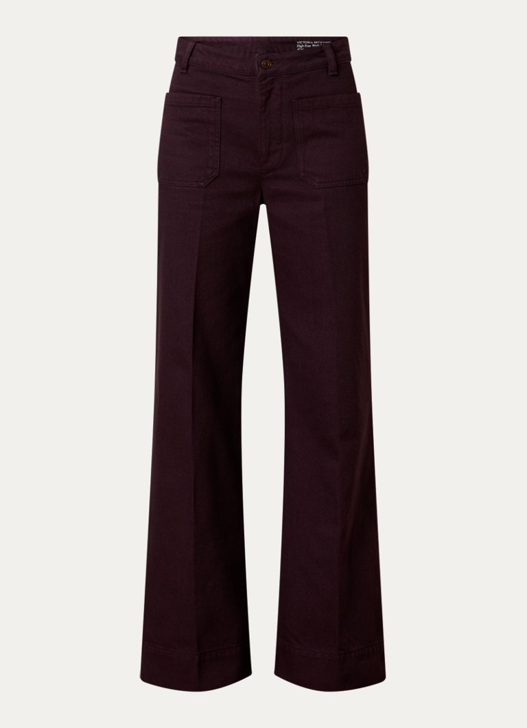 Victoria Beckham Dames Alina 32 Inch high waist flared leg jeans met persplooi in de kleur Aubergine, maat: W30/L32