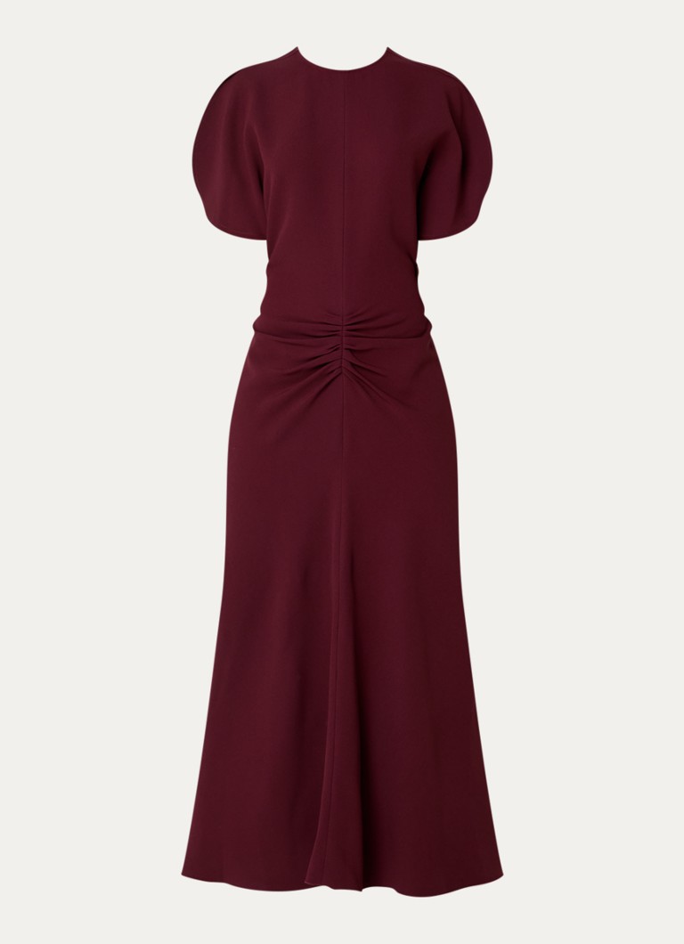 Victoria Beckham Dames Bela midi jurk met gedrapeerd detail in de kleur Bordeauxrood, maat: M