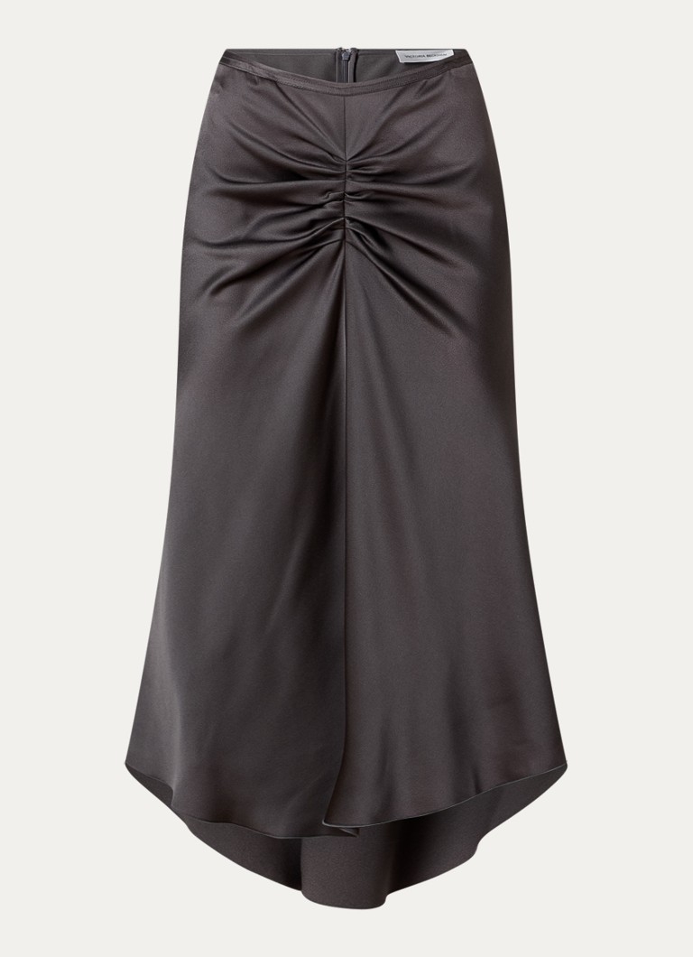 Victoria Beckham Dames Bela midi rok van satijn met ruches in de kleur Antraciet, maat: S