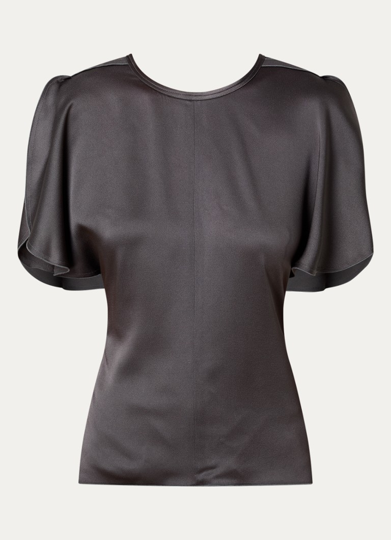 Victoria Beckham Dames Top van satijn met ronde hals in de kleur Donkergrijs, maat: M
