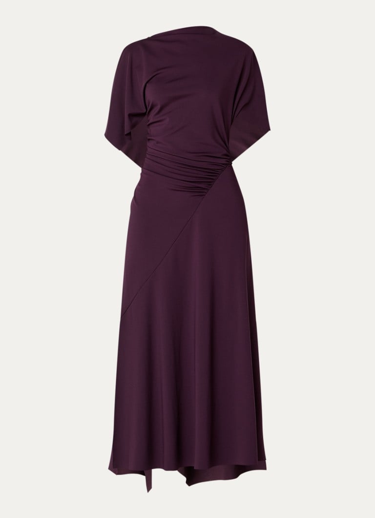 Victoria Beckham Dames Midi jurk met asymmetrische zoom en ruches in de kleur Aubergine, maat: S