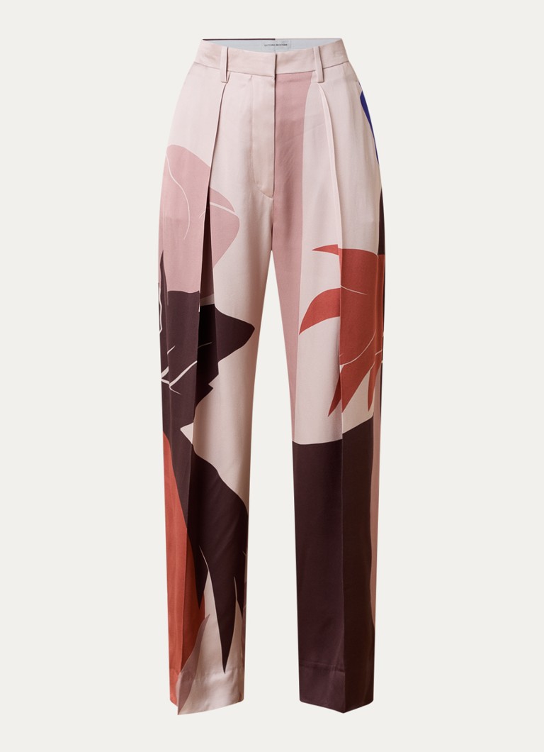 Victoria Beckham Dames High waist wide fit broek met print in de kleur Oudroze, maat: S