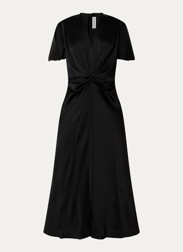 Victoria Beckham Dames Eve midi jurk van satijn met gedrapeerd detail in de kleur Zwart, maat: XS