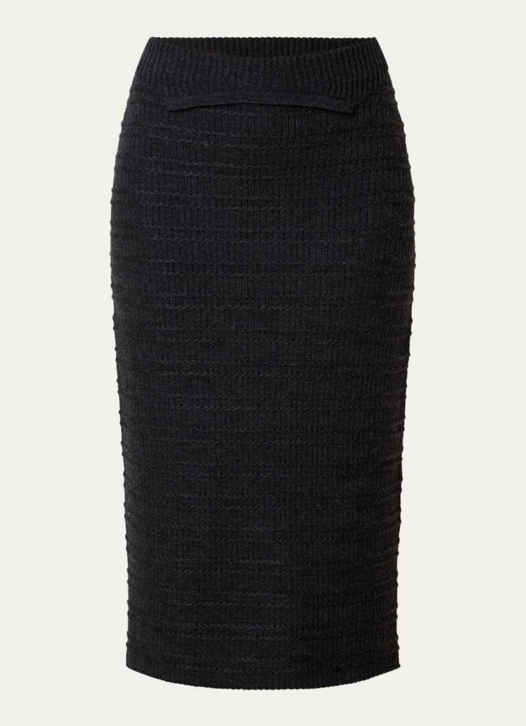 Victoria Beckham Dames Midi rok van merino wol met structuur in de kleur Antraciet, maat: M