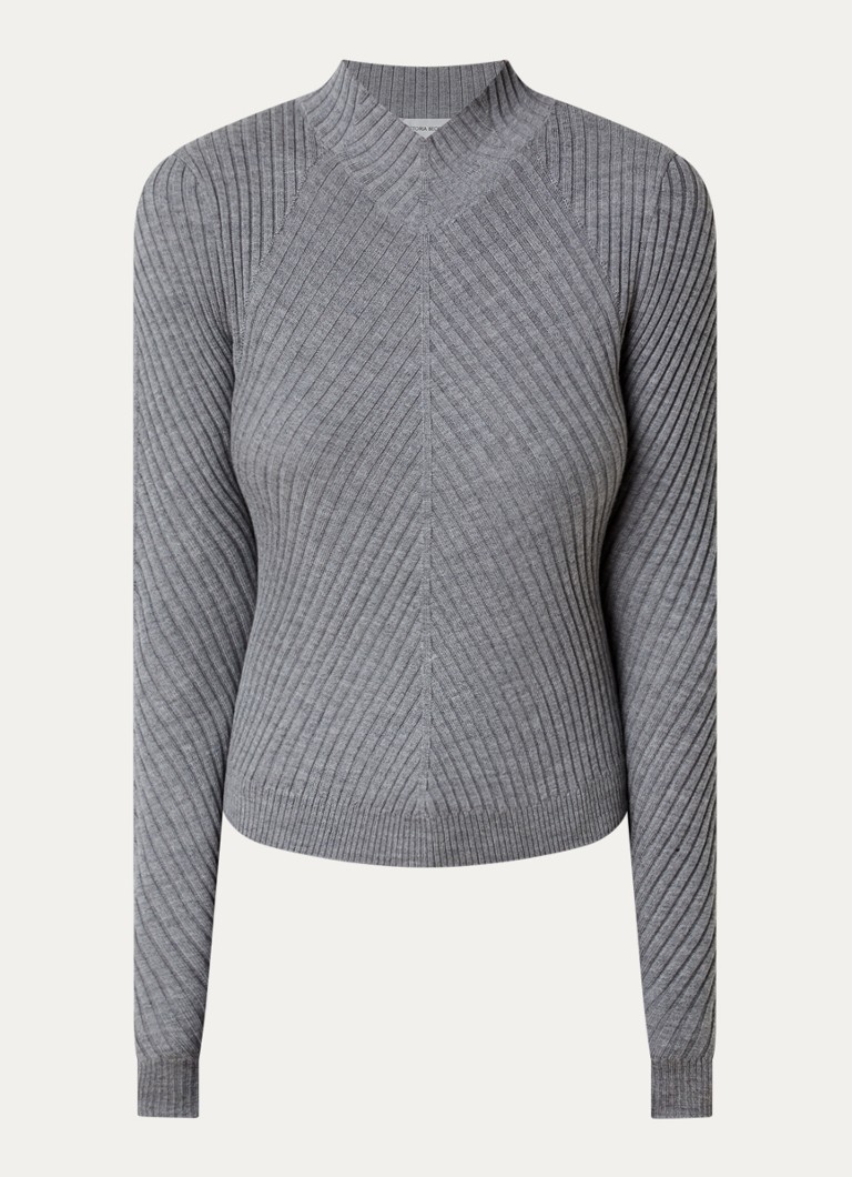 Victoria Beckham Dames Fijngebreide trui van merinowol in de kleur Grijs, maat: M