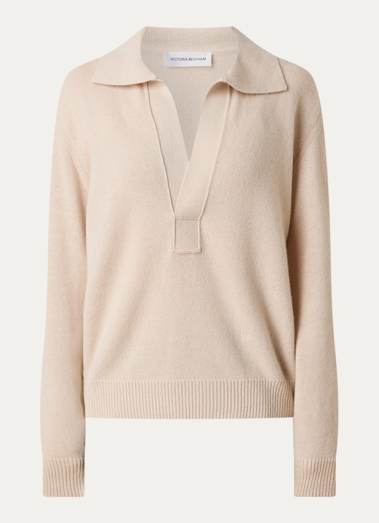 Victoria Beckham Dames Fijngebreide trui in kasjmierblend in de kleur Beige, maat: L