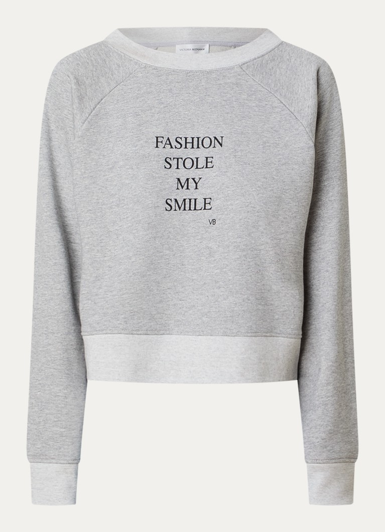 Victoria Beckham Dames Slogan sweater met gemêleerd dessin en print in de kleur Grijsmele, maat: XS