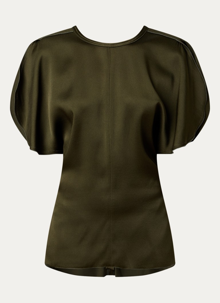 Victoria Beckham Dames Bela top van satijn in de kleur Mosgroen, maat: 34