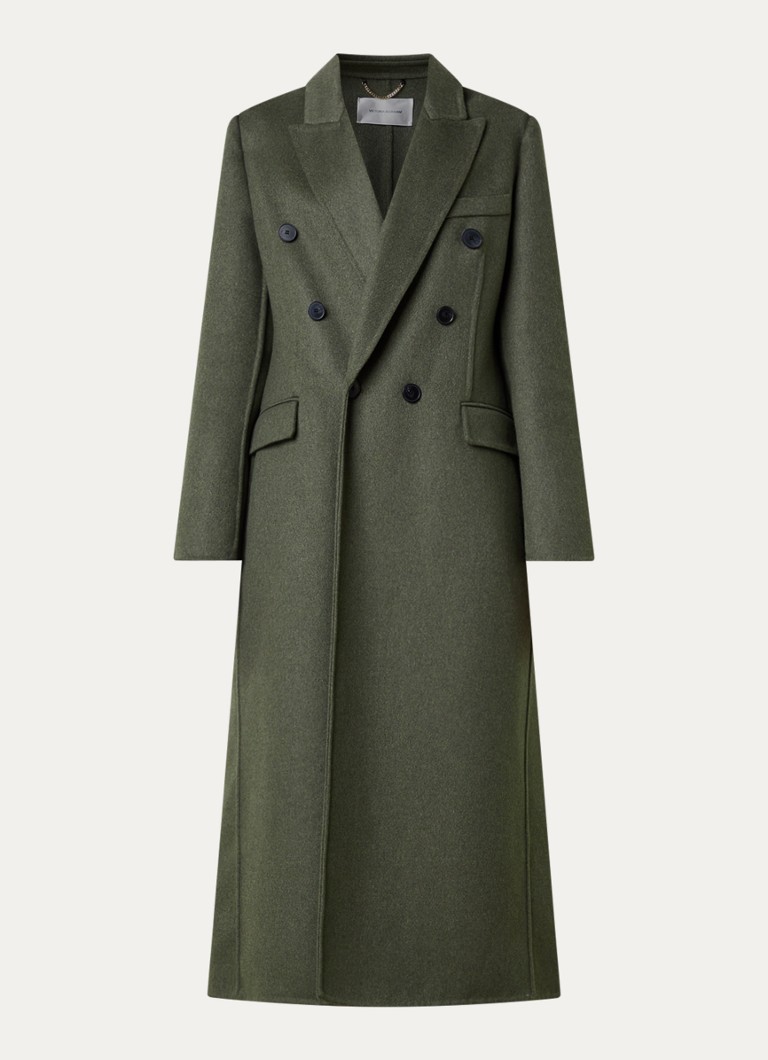 Victoria Beckham Dames Catriona double-breasted mantel in kasjmier wolblend in de kleur Mosgroen, maat: 36