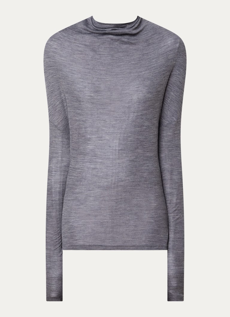 Victoria Beckham Dames Semi-transparante top in wolblend met gedrapeerd detail in de kleur Grijsmele, maat: M