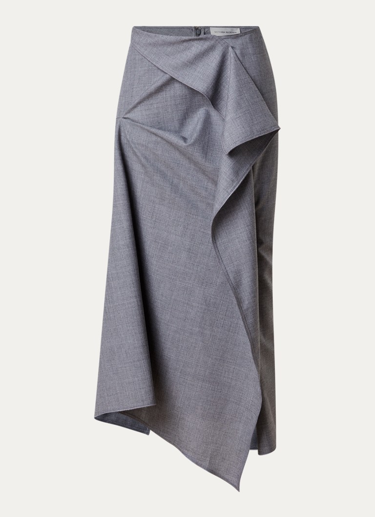 Victoria Beckham Dames Midi rok van wol met asymmetrisch detail in de kleur Grijsmele, maat: 34