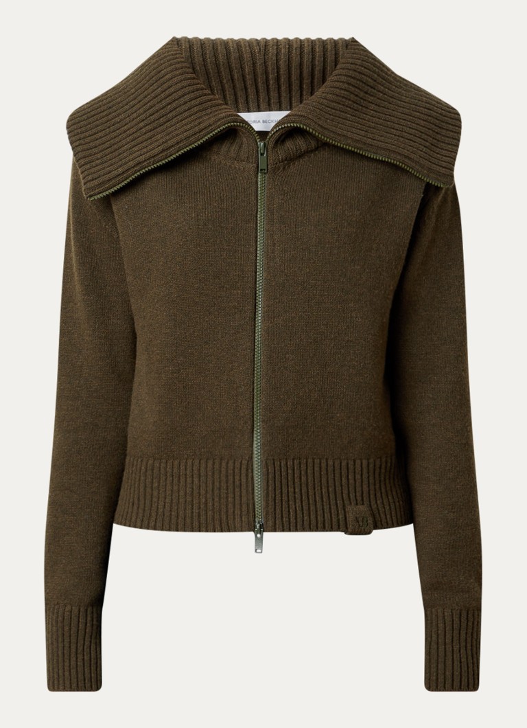 Victoria Beckham Dames Fijngebreide vest in lamswolblend in de kleur Donkergroen, maat: S