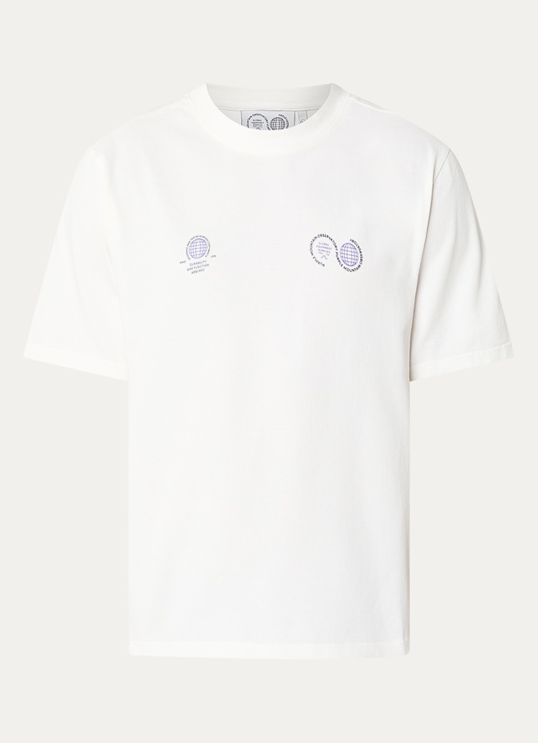 Purple Mountain Observatory Heren Globe T-shirt met logo- en backprint in de kleur Wit, maat: S