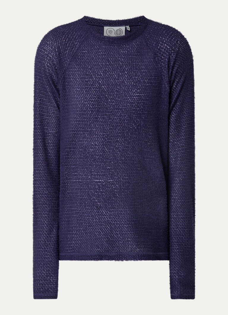 Purple Mountain Observatory Heren Fijngebreide pullover met ronde hals in de kleur Royalblauw, maat: S