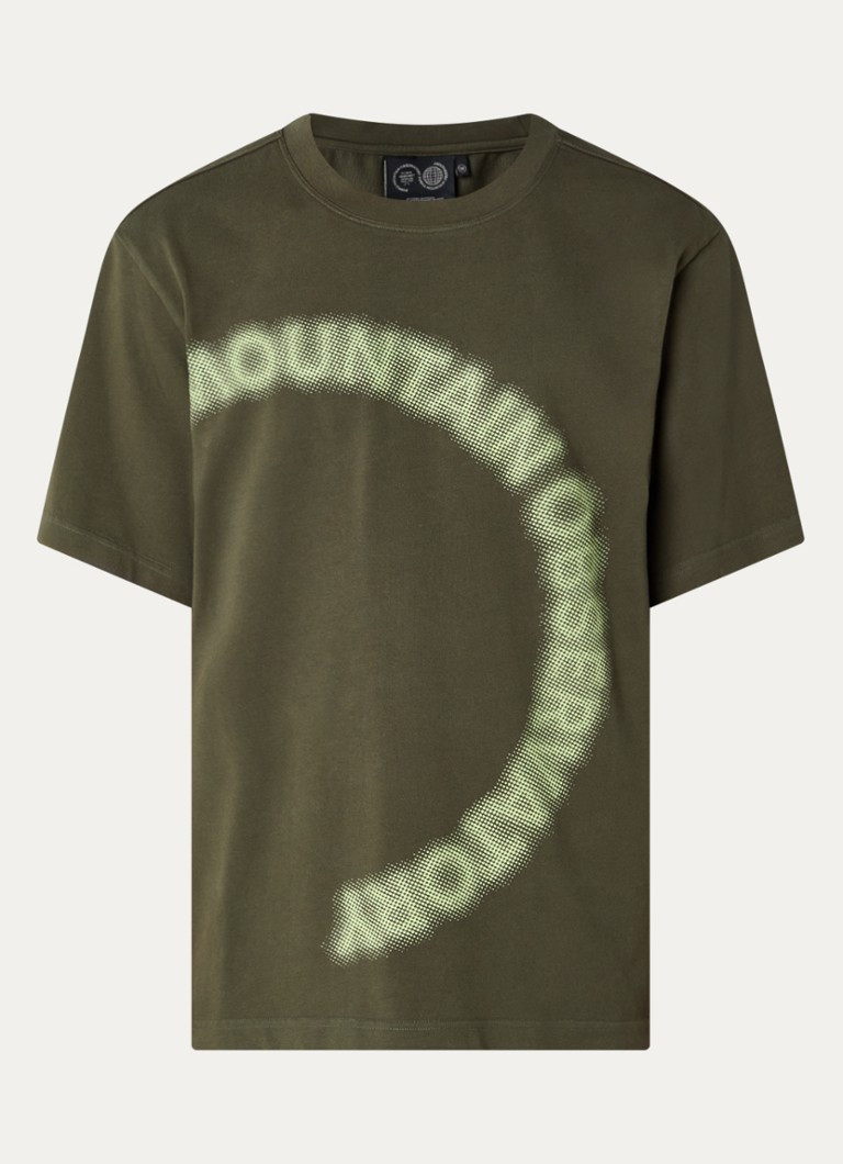 Purple Mountain Observatory Heren Orbital T-shirt met logo- en backprint in de kleur Mosgroen, maat: S