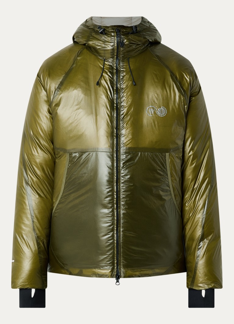 Purple Mountain Observatory Heren Shield puffer jack met donsvulling en glanzende finish in de kleur Olijfgroen, maat: XL