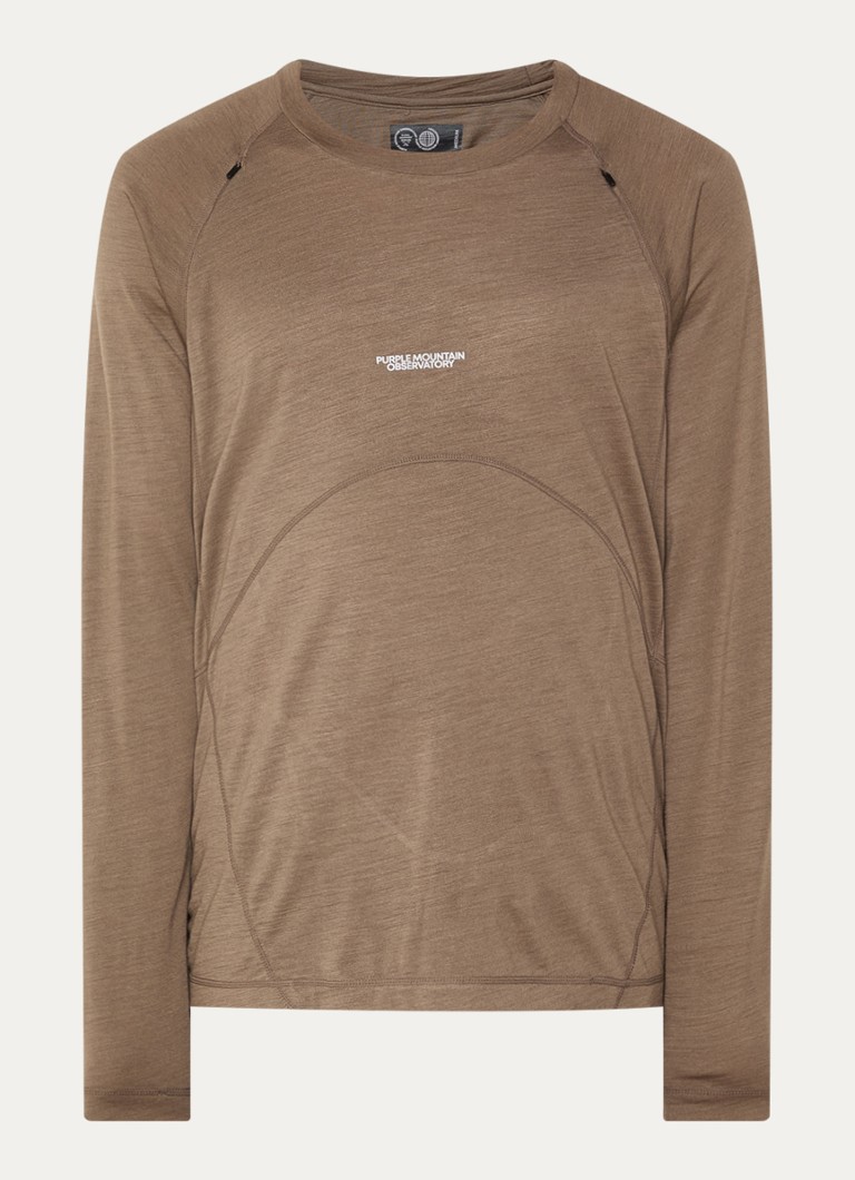 Purple Mountain Observatory Heren Wool Performance longsleeve in wolblend met logo in de kleur Donkerkhaki, maat: S