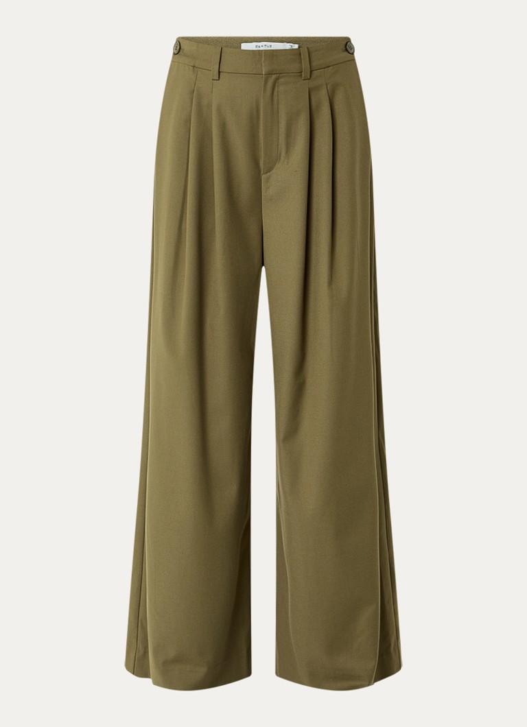 Gestuz Dames Olivia high waist wide fit pantalon met steekzakken in de kleur Olijfgroen