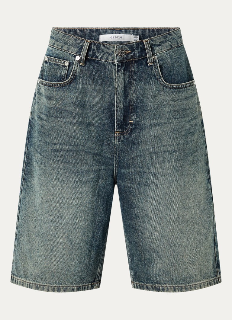 Gestuz Dames Susara high waist wide fit korte broek van denim in de kleur Indigo