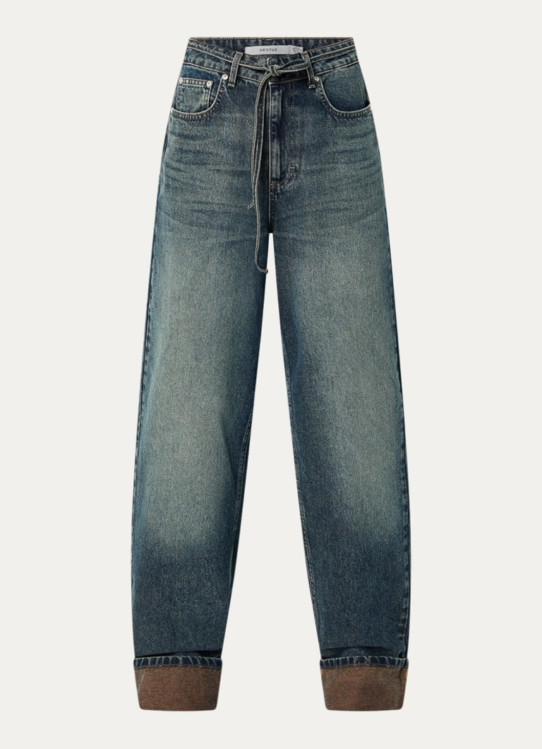 Gestuz Dames Susara high waist wide fit jeans met donkere wassing in de kleur Indigo