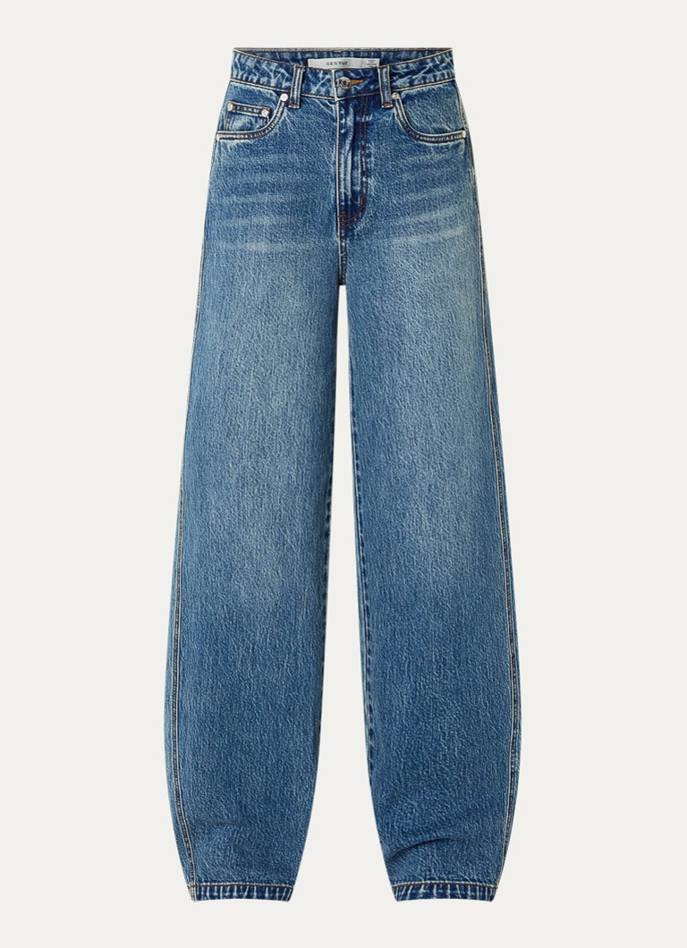 Gestuz Dames Melu high waist wide leg jeans met medium wassing in de kleur Indigo