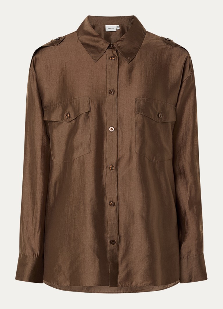 Gestuz Dames Siora blouse van satijn met borstzakken in de kleur Donkerbruin