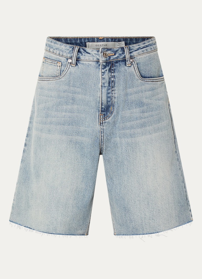 Gestuz Dames Noma high waist straight fit korte broek van denim in de kleur Indigo
