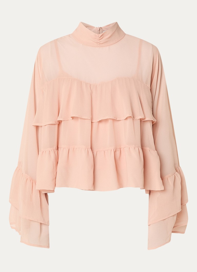 Gestuz Dames GZchiffany semi-transparante tuniek met volant in de kleur Zalmroze