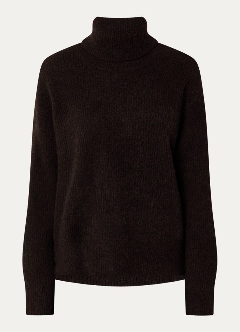 Gestuz Dames Noos grofgebreide coltrui in alpaca wolblend in de kleur Donkerbruin