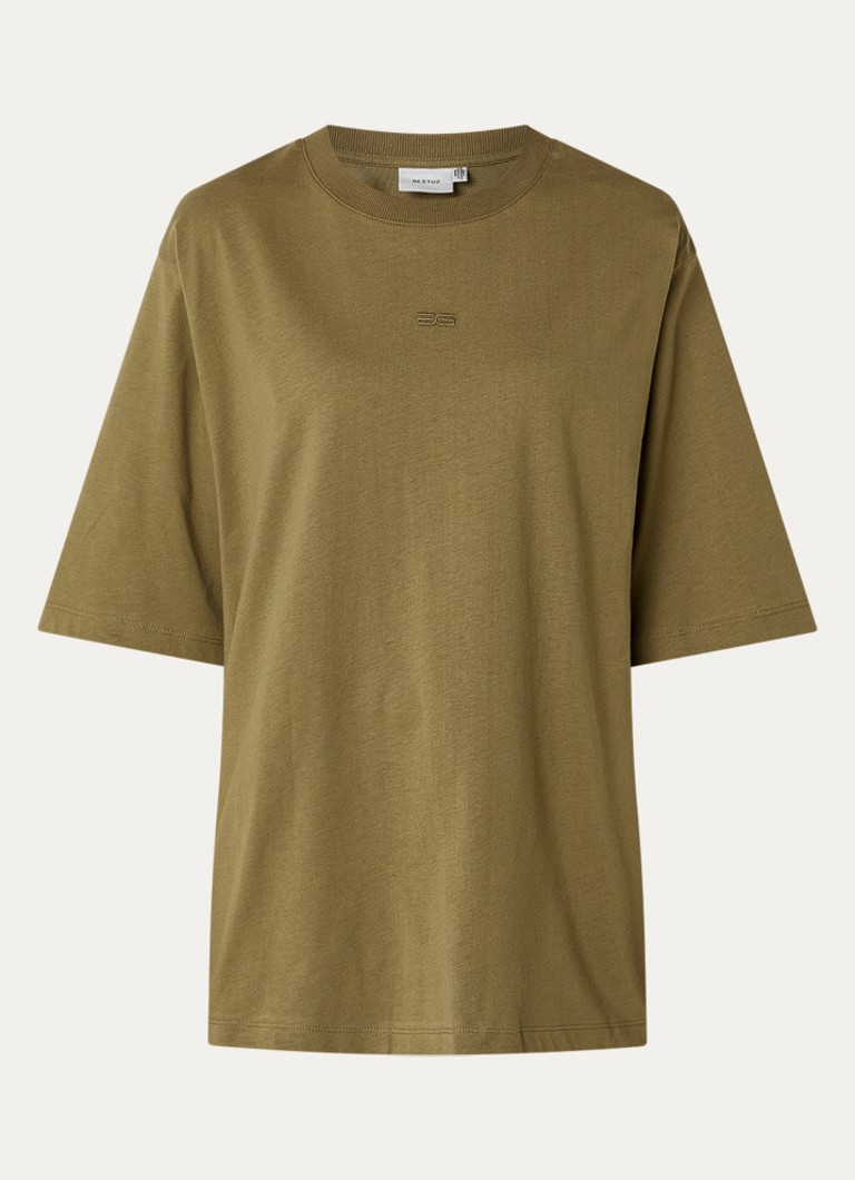 Gestuz Dames Timune T-shirt met logoborduring in de kleur Olijfgroen