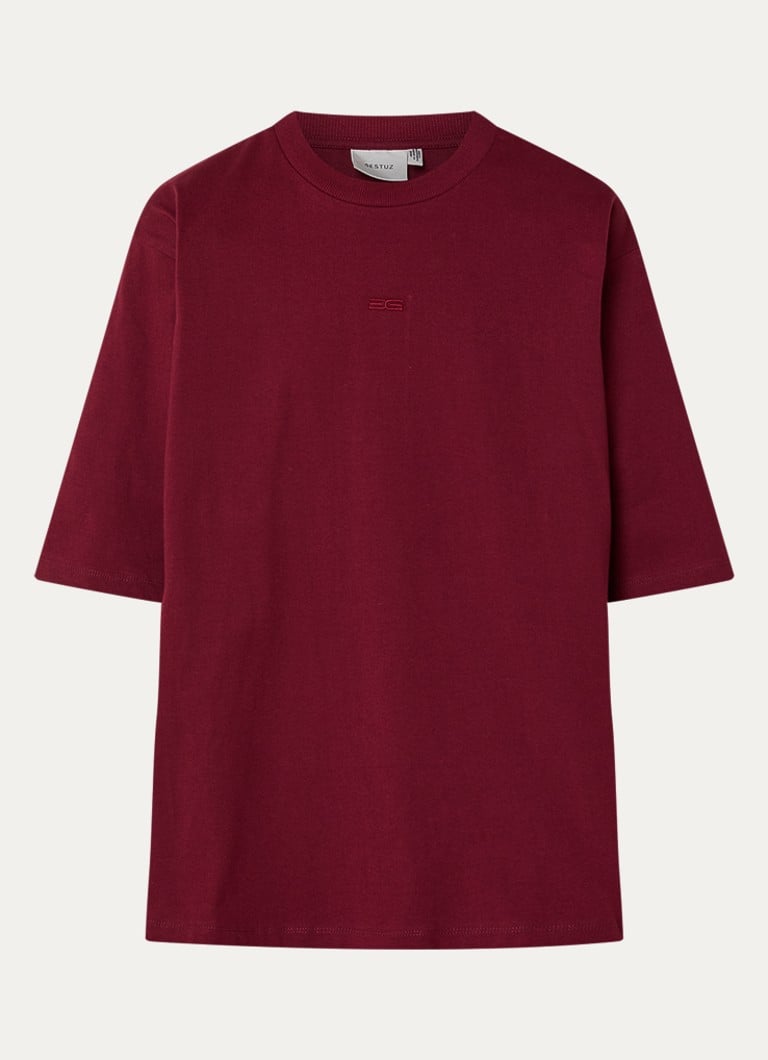 Gestuz Dames Timune T-shirt met logoborduring in de kleur Bordeauxrood