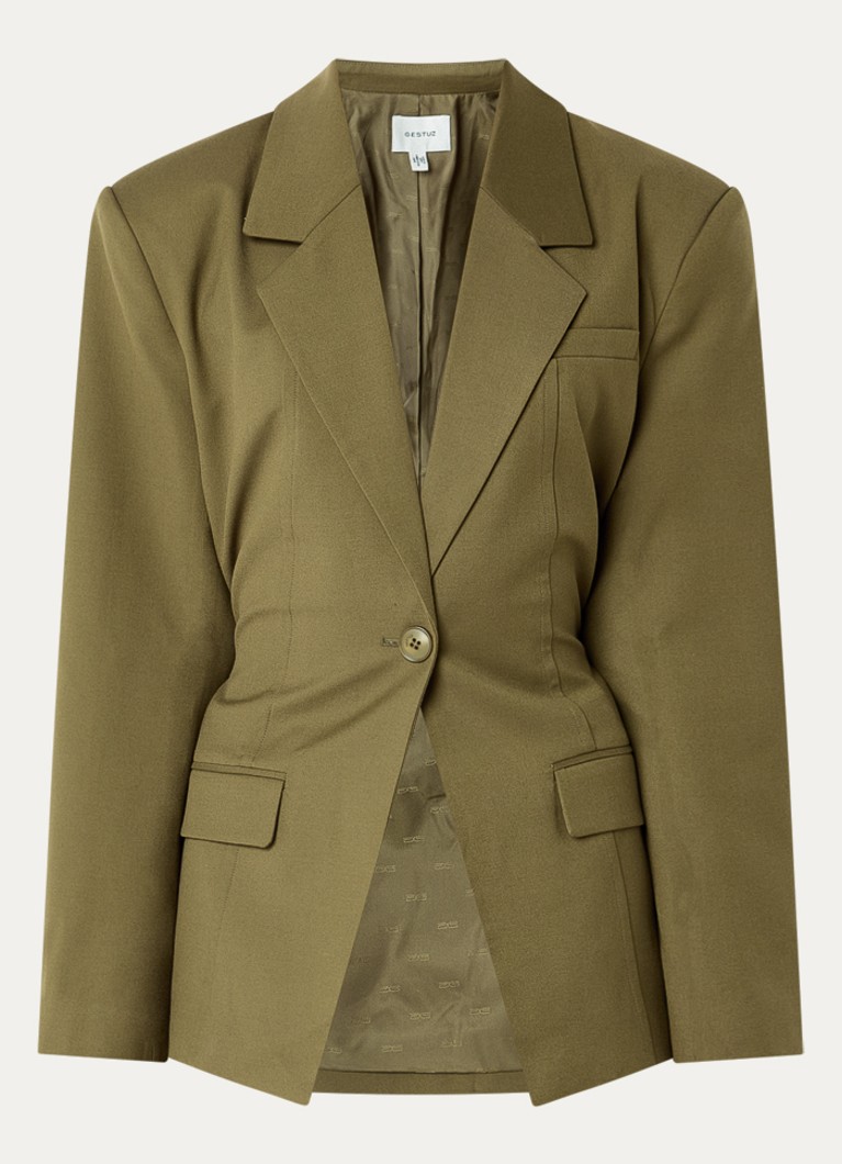 Gestuz Dames Olivia blazer met ceintuur en klepzakken in de kleur Olijfgroen