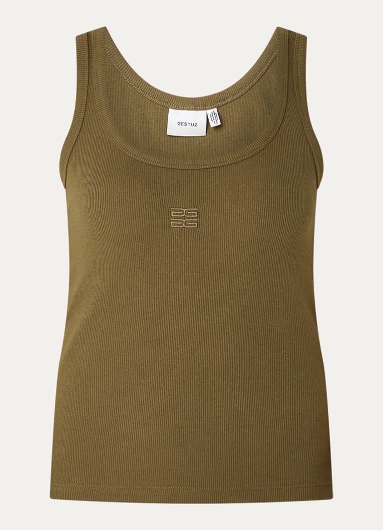 Gestuz Dames GZdrew tanktop met logoborduring in de kleur Olijfgroen