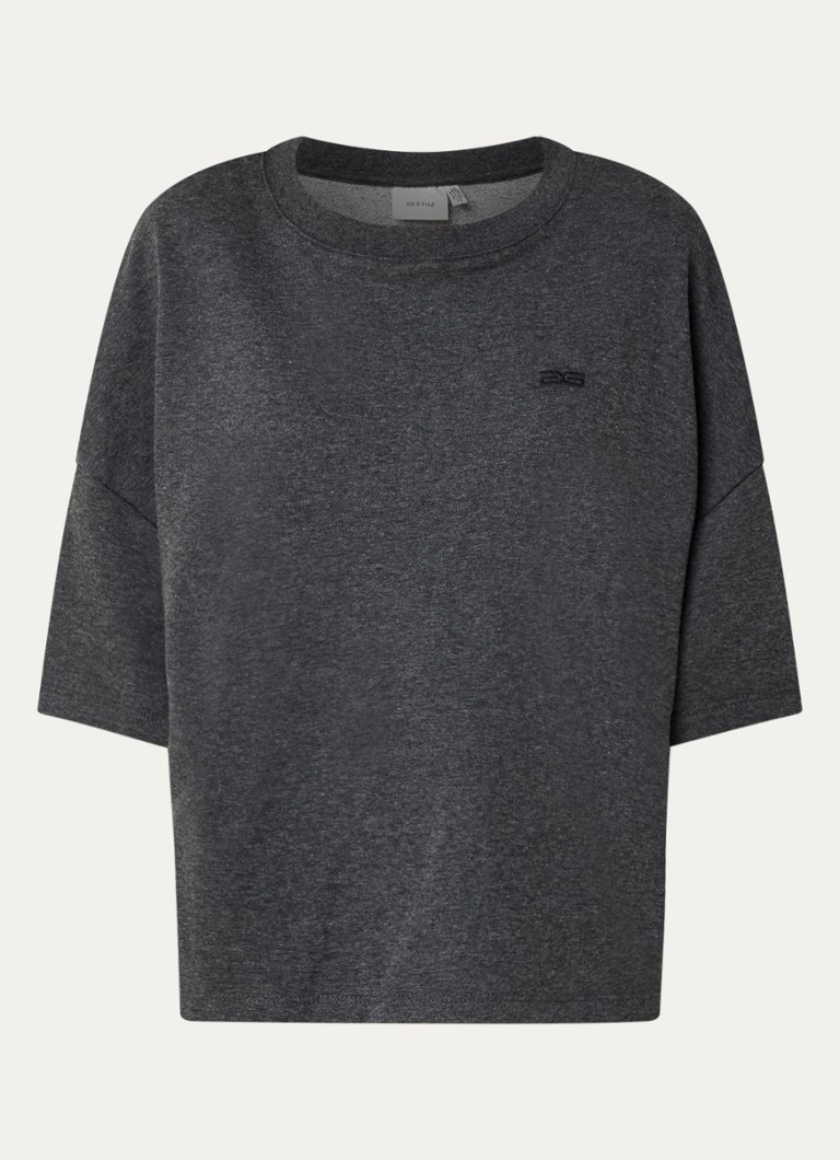 Gestuz Dames Gilsa T-shirt met logoborduring in de kleur Antraciet