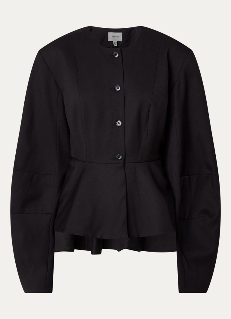 Gestuz Dames Blazer met ronde hals en peplum in de kleur Zwart
