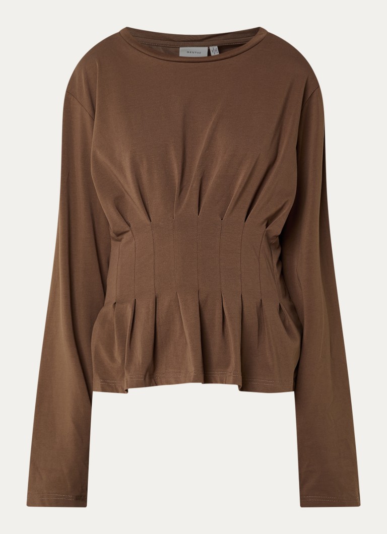 Gestuz Dames Inez longsleeve met plissé in de kleur Bruin