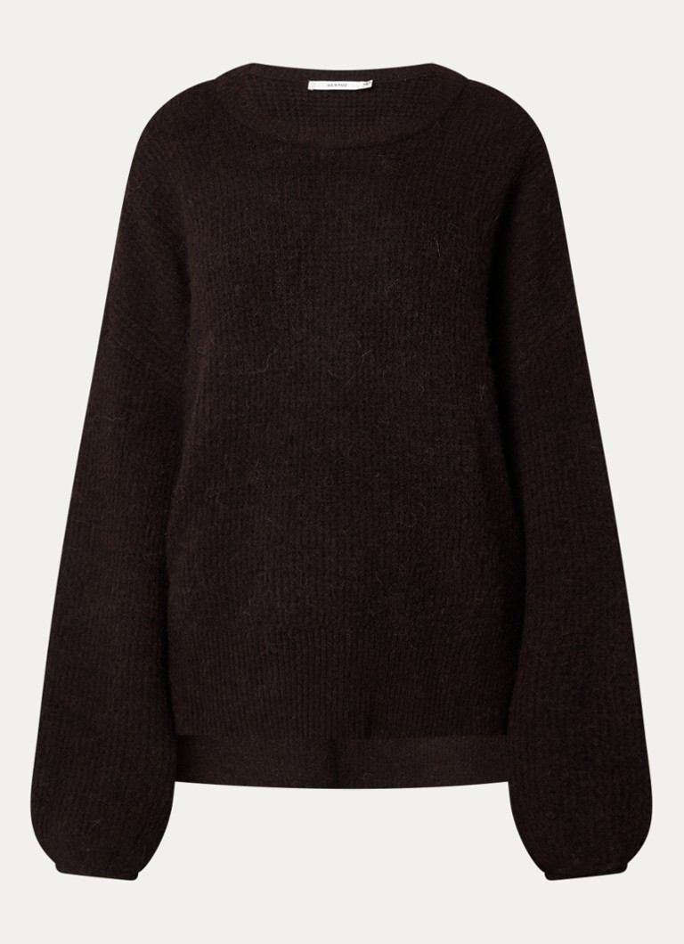 Gestuz Dames Alpha grofgebreide trui in alpaca wolblend met split in de kleur Aubergine