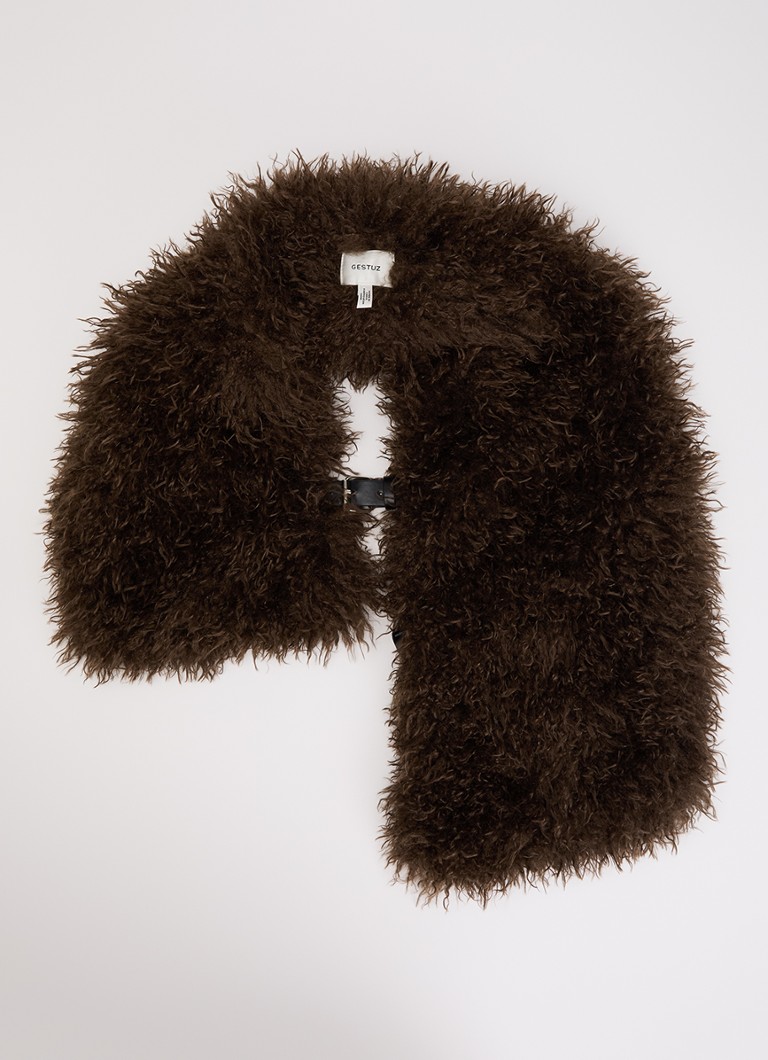 Gestuz Dames Choa poncho van imitatiebont met riem in de kleur Donkerbruin
