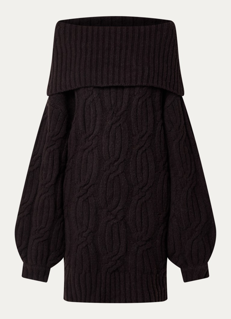Gestuz Dames Mini oversized kabelgebreide A-lijn jurk in wolblend in de kleur Aubergine