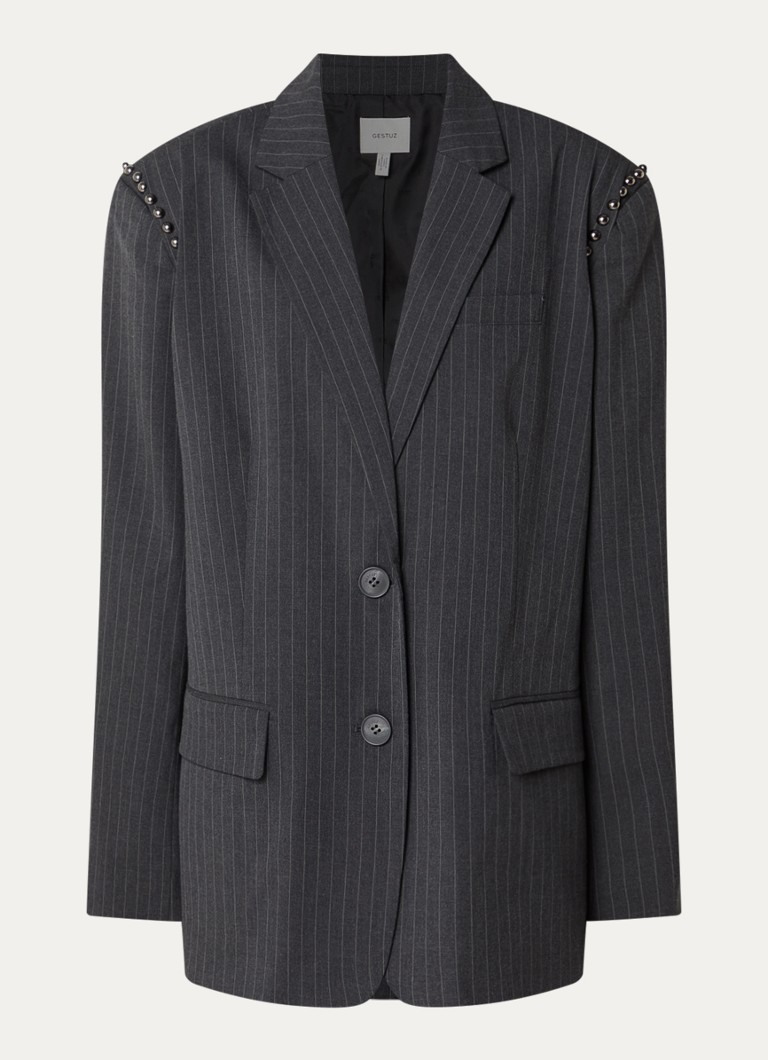 Gestuz Dames Lehela oversized blazer met krijtstreep en studs in de kleur Donkergrijs
